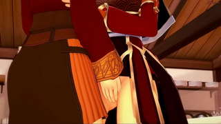 Cute elf paro havas lesba sekso antaŭ ol uzanta strapon.